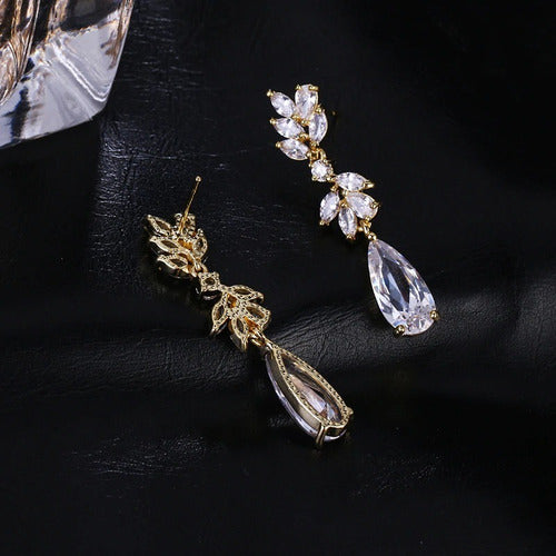Brinco Noiva Zirconia Gota Dourado Ou Rosê Festa Formatura