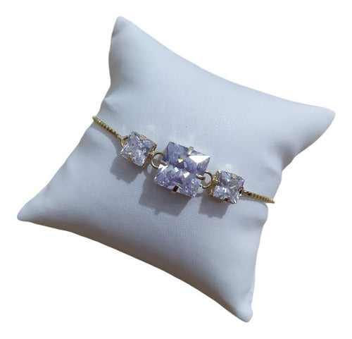 Pulseira Pedra Zirconia Quadrada F. Ouro 18k Gravatinha