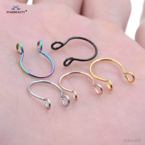 Piercing Nariz Septo Argola Falso Dourado Prata Preto Aço