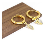 Brinco Argola Pingente Morango Pedra Zirconia Banha Ouro 18k