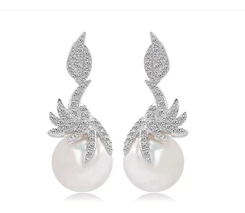 Brinco Noiva Zirconia E Pérola Prata Delicado Luxo