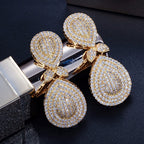 Brinco Noiva Zirconia Dourado Pendurado Festa Debutante Gota