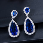 Brinco Pedra Zirconia Prata Festa Gota Azul Debutante Madrin