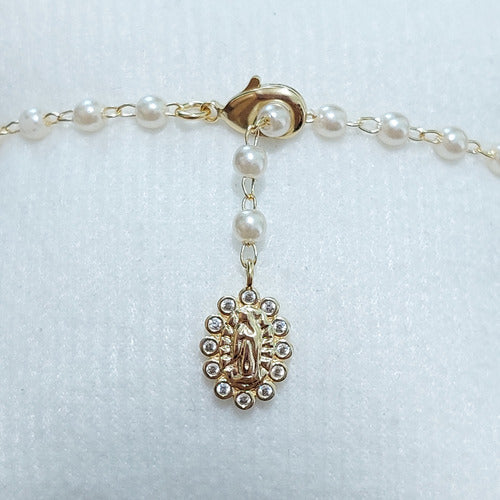 Pulseira Dourada Zircônia E Pérola N. S Das Graças Religioso