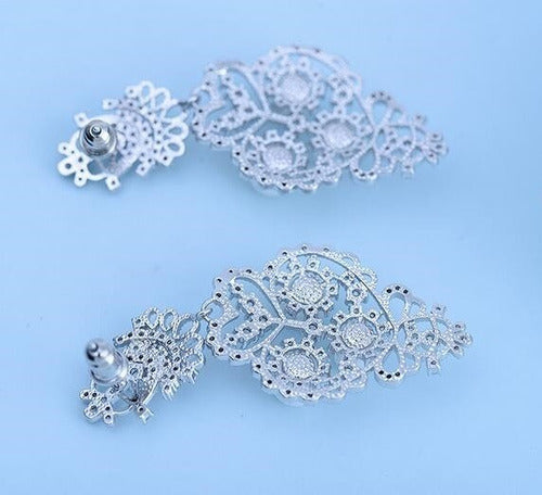 Brinco Noiva Zirconia Perola Pendurado Prata Delicado Festa