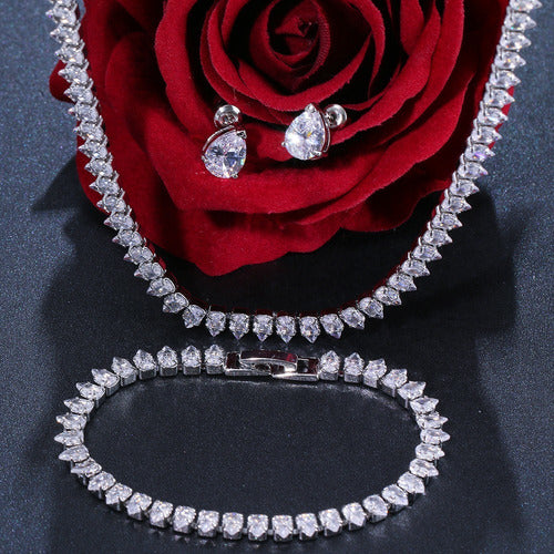 Colar Chocker Riviera Gota Brinco Pulseira Noiva Zircônia
