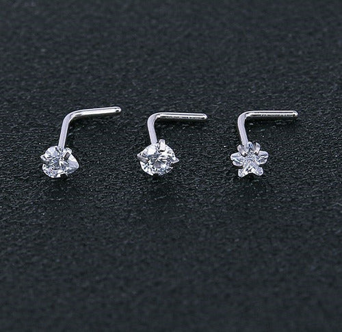 Piercing Nariz Nostril Estrela Pedra Zirconia 3mm Pt De Luz