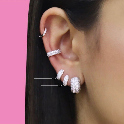 Brinco Argola Pedra Zirconia Prata Pequeno 8 Mm