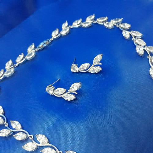 Conjunto Colar E Brinco Noiva Zircônia Prata Festa Debutante