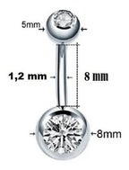 Piercing Umbigo 2 Pedras Aço Cirúrgico Haste De 6 8 10 Mm