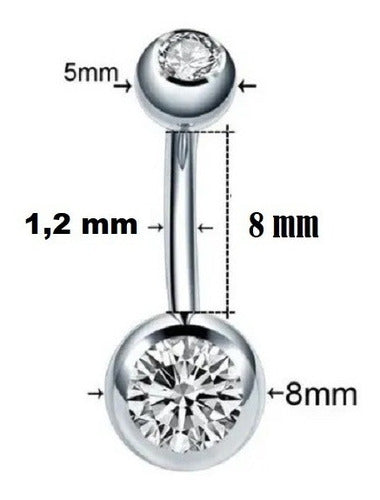 Piercing Umbigo 2 Pedras Aço Cirúrgico Haste De 6 8 10 Mm