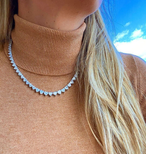 Colar Chocker Pedra Zirconia Coração Riviera Dourado Prata