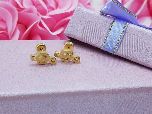 Brinco Infantil Dourado Aço Cirúrgico Música Tarraxa Baby