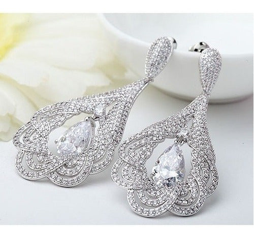 Brinco Noiva Zirconia Prata Formatura Debutante Gota Grande