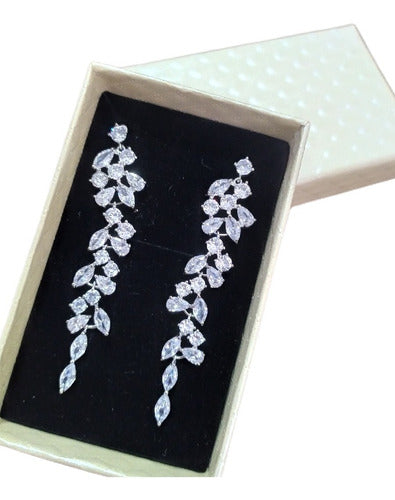 Brinco Noiva Zirconia Pendurado Grande Prata Debutante Luxo