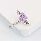 Piercing De Umbigo Invertido Prata Zirconia Coração Rosa Rox