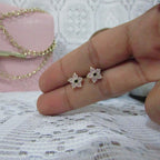 Brinco Flor Zirconia Pequeno Dourado Prata Rosa Verde F Ouro