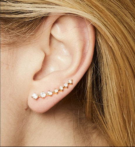 Brinco Ear Cuff Noiva Pedra Zirconia Dourado Debutante Festa