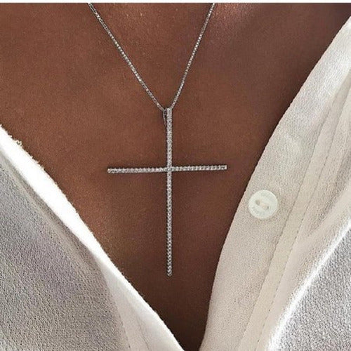 Colar Cruz Crucifixo Grande Pedra Zirconia Dourado Ou Prata