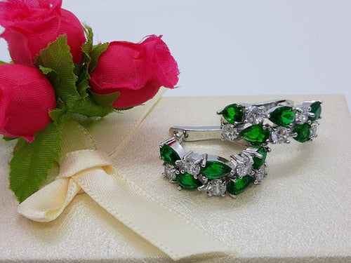 Brinco Pedra Zirconia Prata Madrinha Mãe D Noivos Verde Azul