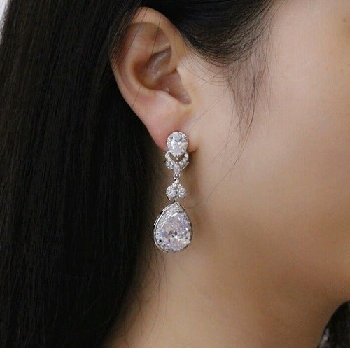 Brinco Noiva Pedra Zirconia Prata Festa Debutante Gota
