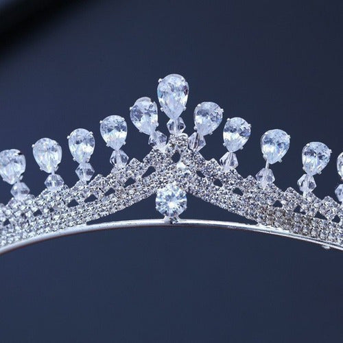 Coroa Tiara Porta Coque Noiva Strass E Zirconia Prata Luxo