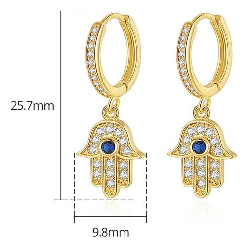 Brinco Argola Pingente Mão De Fátima Hasma Banhado Ouro 18k