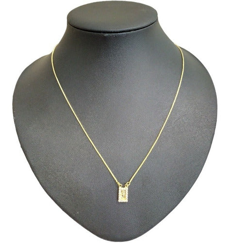 Escapulário Pedra Zirconia Dourado Folheado A Ouro Semi Joia