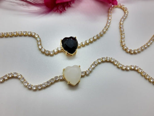 Colar Chocker Zirconia Coração Vermelho Preto Branco Riviera