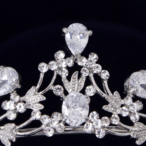 Coroa Tiara Cabelo Noiva Prata Princesa Zirconia E Strass