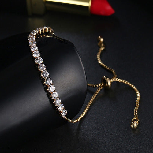 Pulseira Bracelete Dourada Pedra Zircônia Noiva Debutante