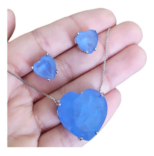 Conjunto Colar E Brinco Coração Pedra Zirconia Fusion Ice