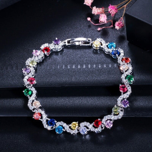 Pulseira Bracelete Prata Ou Dourada Zircônia Noiva Debutante