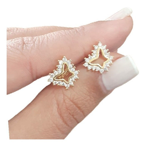 Brinco Zirconia Dourado Dama Daminha Folheado Ouro Borboleta