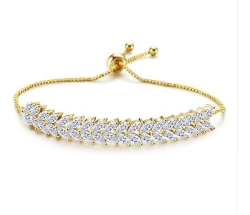 Pulseira Bracelete Dourada Rosê Com Zircônia Noiva Debutante