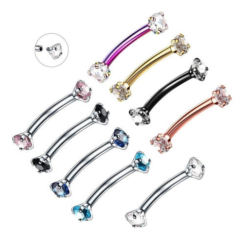 Piercing Sombracelha Banana Aço Cirúrgic Pedra Zircônia 3 Mm