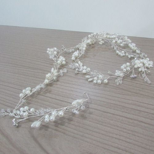 Tiara Arranjo Grinalda Cabelo Noiva Pérola Fio Strass Brilho