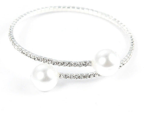 Colar Chocker E Pulseira Riviera Strass Pérola Noiva Festa