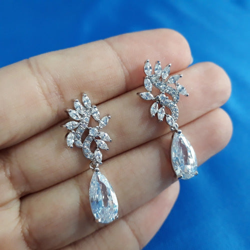 Brinco Noiva Pedra Zirconia Prata Gota Debutante 15 Anos