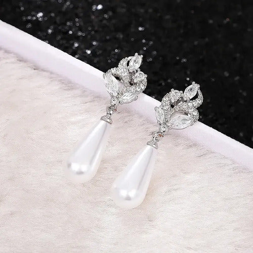 Brinco Pérola E Zirconia Noiva Pequeno Delicado Prata Br-148 Prateado