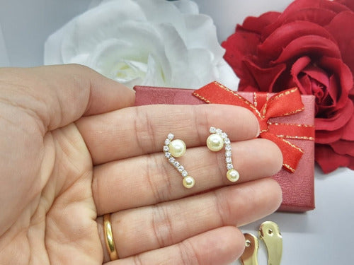 Brinco Ear Cuff Noiva Pedra Zirconia E Perola Dourado Festa