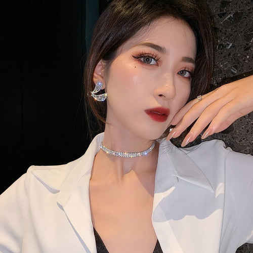 Colar Chocker Noiva Pedra Zirconia Prata Semi Joia Debutante