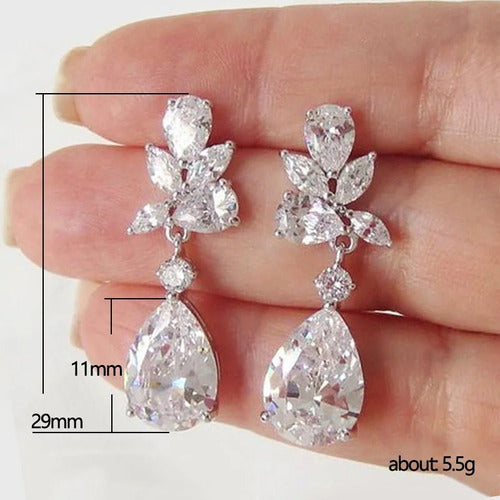 Brinco Noiva Zirconia Pendurado Prata Debutante Luxo Gota