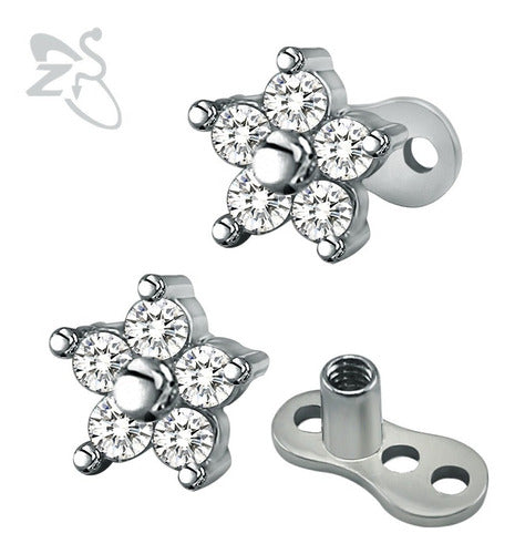 Piercing Microdermal Zirconia Pedra Coração Estrela Cruz Flo