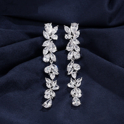 Brinco Noiva Zirconia Pendurado Grande Prata Debutante Luxo