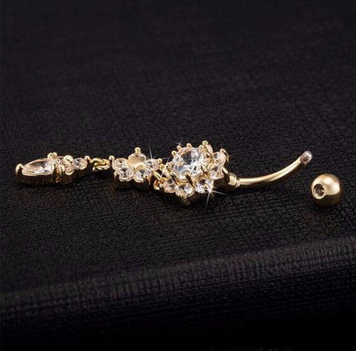 Piercing De Umbigo Pendurado Dourado Ou Prata Flor Zirconia