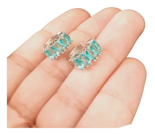 Brinco Argola Pedra Zirconia Verde Dourado Folheado Ouro 18k