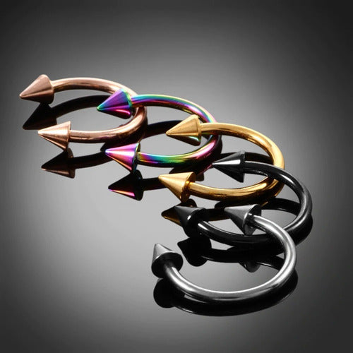 Piercing Septo Ferradura Titânio Spike Preto Prata