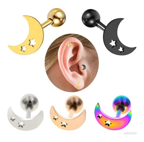 Piercing Tragus Labret Cartilagem Mini Lua Estrela 4 Mm Aço
