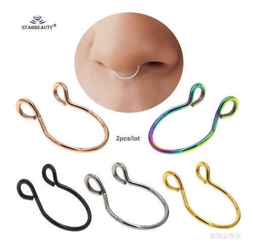 Piercing Nariz Septo Argola Falso Dourado Prata Preto Aço